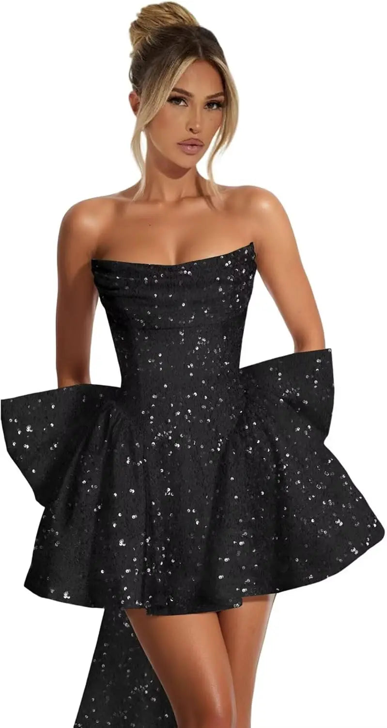 Strapless Sequin Homecoming Mini Dress – Sparkly Prom Dress