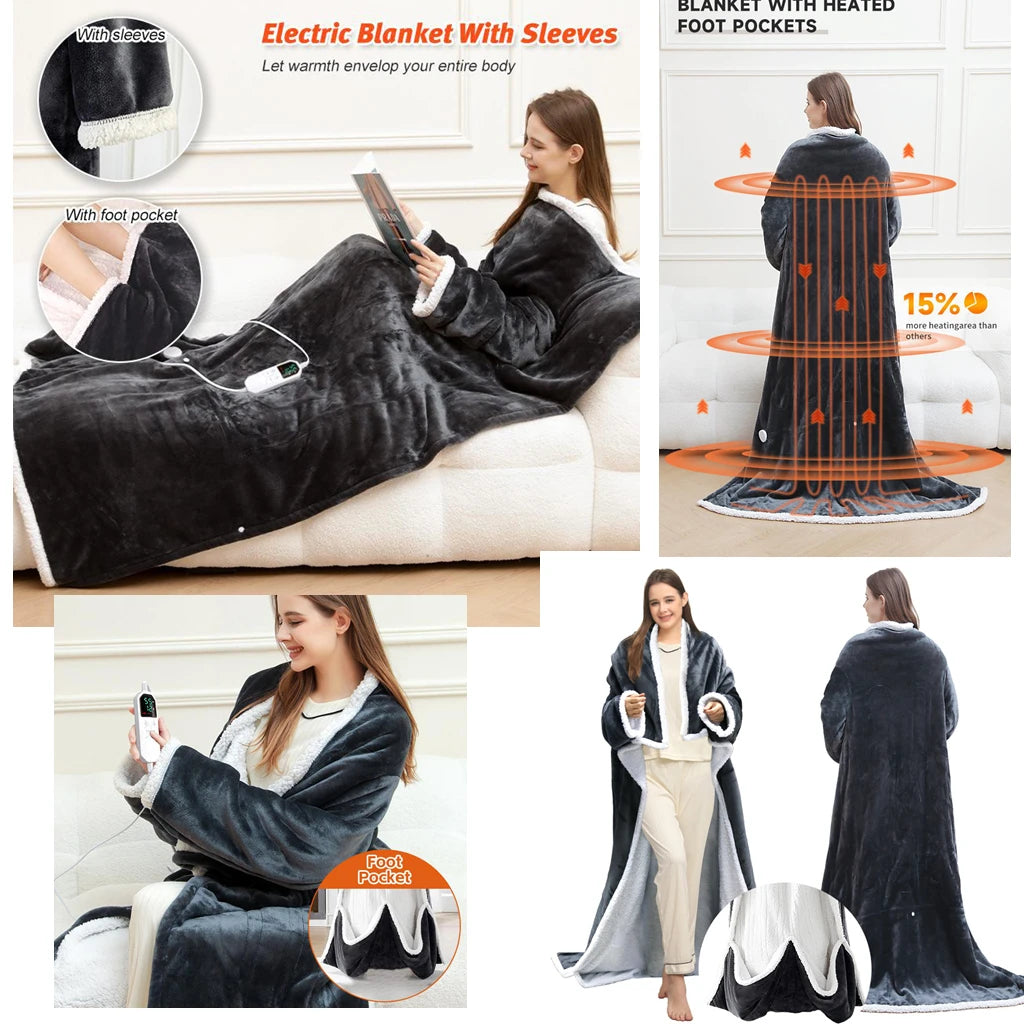 WarmHug™ Heated Blanket 🥰🔥 — Sleeves, Foot Pocket & Fleece Comfort