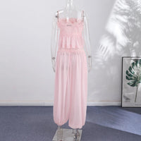 Women's Sheer Lace Backless Spaghetti Strap Top & Wide-Leg Pant Set – Beach Chic 2-Piece Suit