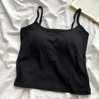 1PC Korean Women's Solid Color Spaghetti Straps Sleeveless Slim Camisole With Chest Pad
