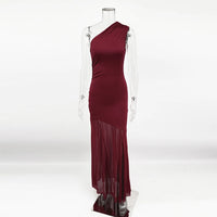 Ticketsx Off Shoulder See Through Dress Solid High Waist Patchwork Backless Slim Long Dress Women Vacation Party Evening Dresses