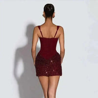 Burgundy Corset Sequin Mini Dress – Wine Party Dress