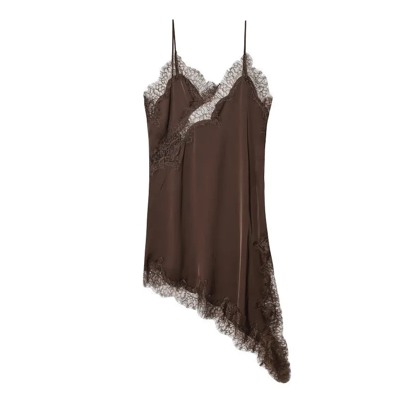 Satin Lace Backless Mini Dress