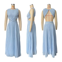 Pleated Cut-Out Maxi Dress – Sleeveless Backless Beach Dress