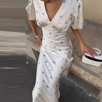 RibbonAura™ Satin Backless Pleated Maxi Dress