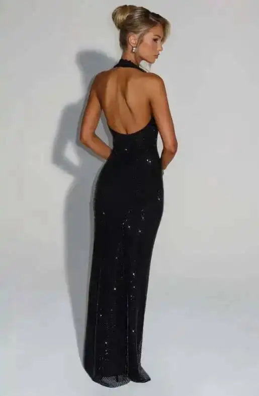 Deep-V Sequin Backless Party Mini Dress – Nightclub Sparkle