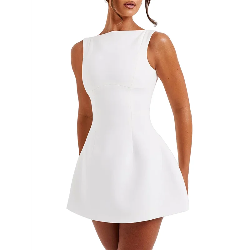 Mock-Neck Zip Sleeveless A-Line Mini Dress – Summer Cocktail
