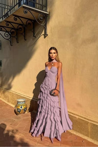 Tiered Ruffle Chiffon Ball Gown – Halter Sweetheart Prom Dress with Train