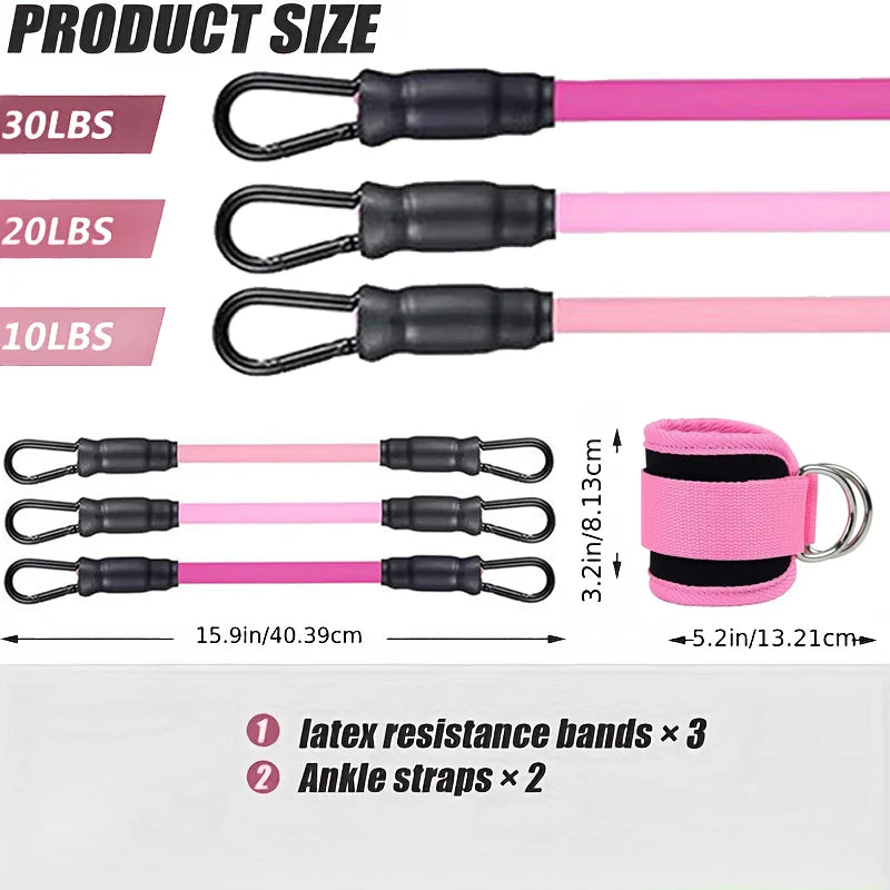 Ensemble de bandes de résistance avec attaches pour chevilles – Bandes d'entraînement pour fessiers et jambes