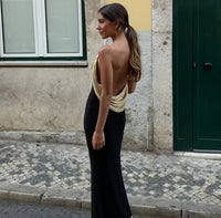Gold Chain Black Maxi Dress – Sleeveless Slim-Fit Evening Gown