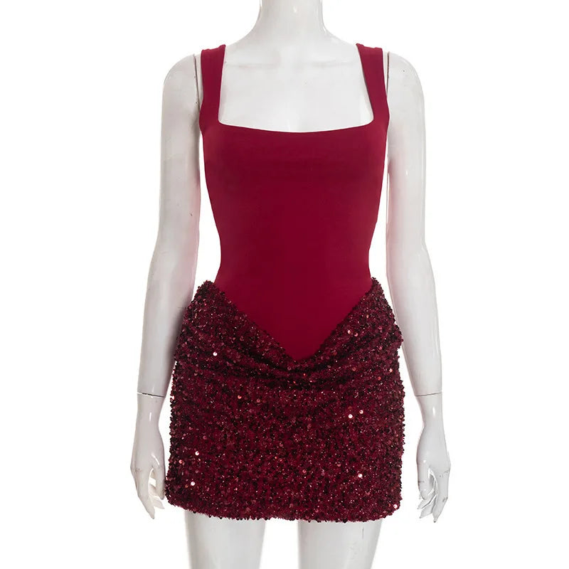 Burgundy Corset Sequin Mini Dress – Wine Party Dress