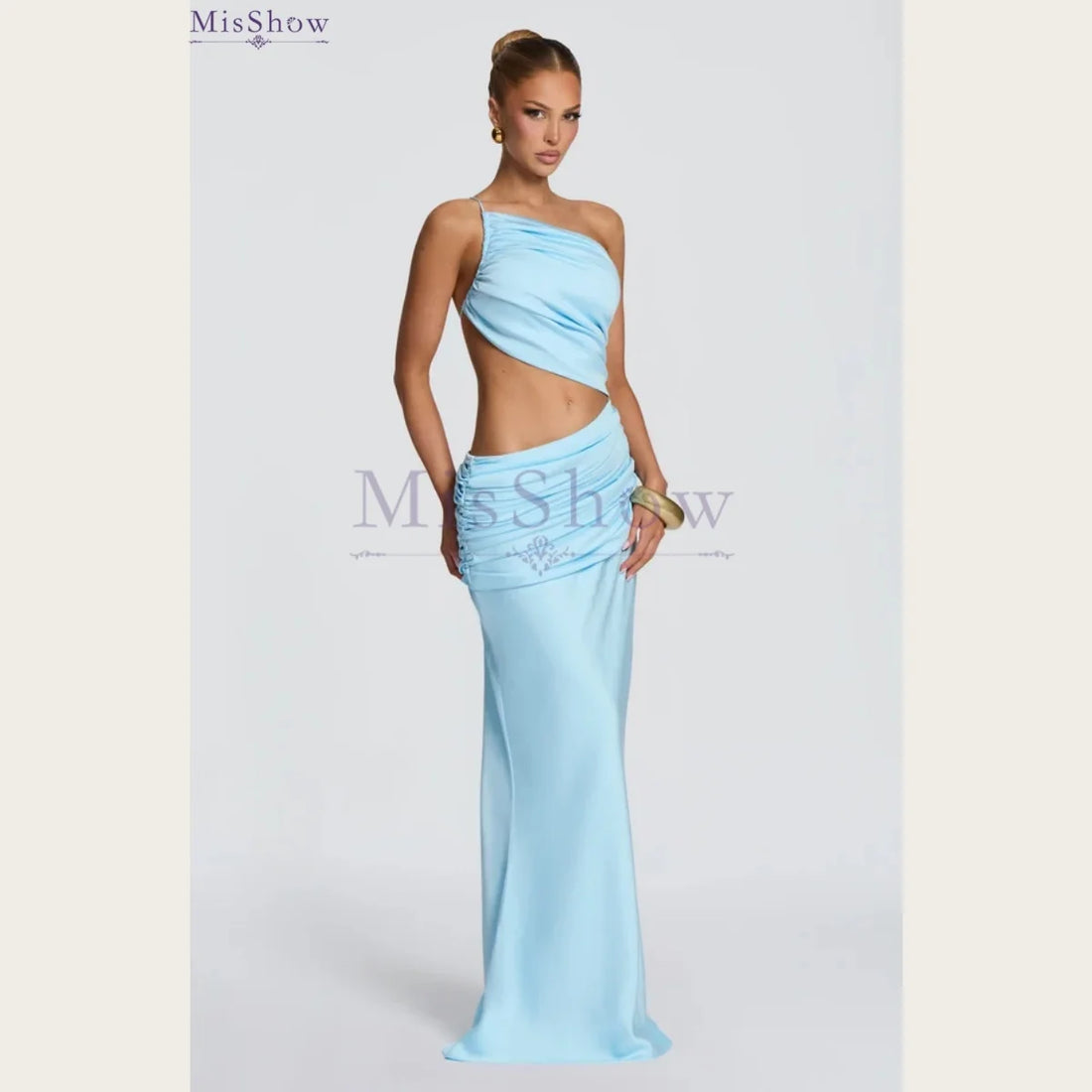 Pleated Lace-Up Formal Evening Gown – Sleeveless Mermaid Dress