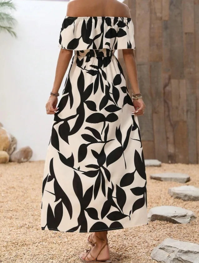 BreezyBelle Off-Shoulder Floral Maxi Dress