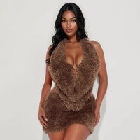 Faux Fur Halter Top & Mini Skirt Set