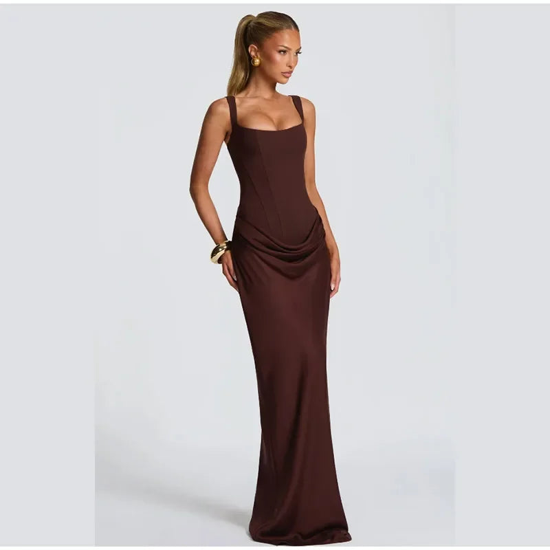 The Pleated Strapless Split Maxi Gown