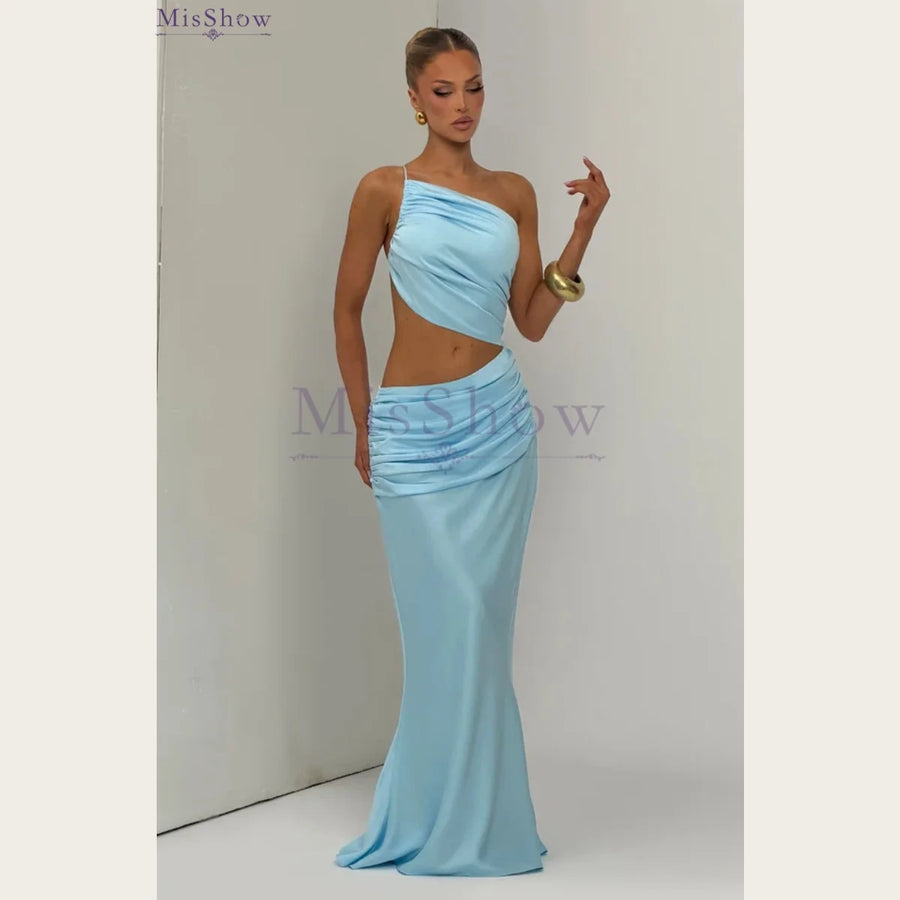 Pleated Lace-Up Formal Evening Gown – Sleeveless Mermaid Dress