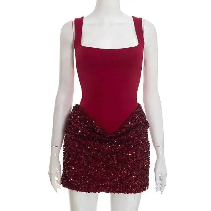 Burgundy Corset Sequin Mini Dress – Wine Party Dress