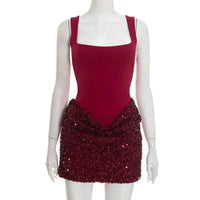 Burgundy Corset Sequin Mini Dress – Wine Party Dress