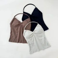 No Logo Seamless Longline Strappy Gym Top Backless Gym Clothes Women Scrunch Built-in Bra With Removable Cups Yoga Tank Tops