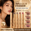 TriGlow 3-in-1 eyeshadow stick shade lineup and eye looks