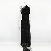 Ticketsx Off Shoulder See Through Dress Solid High Waist Patchwork Backless Slim Long Dress Women Vacation Party Evening Dresses