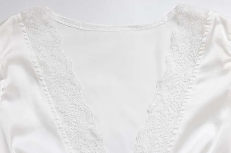 Lace-Trim Satin V-Neck Top