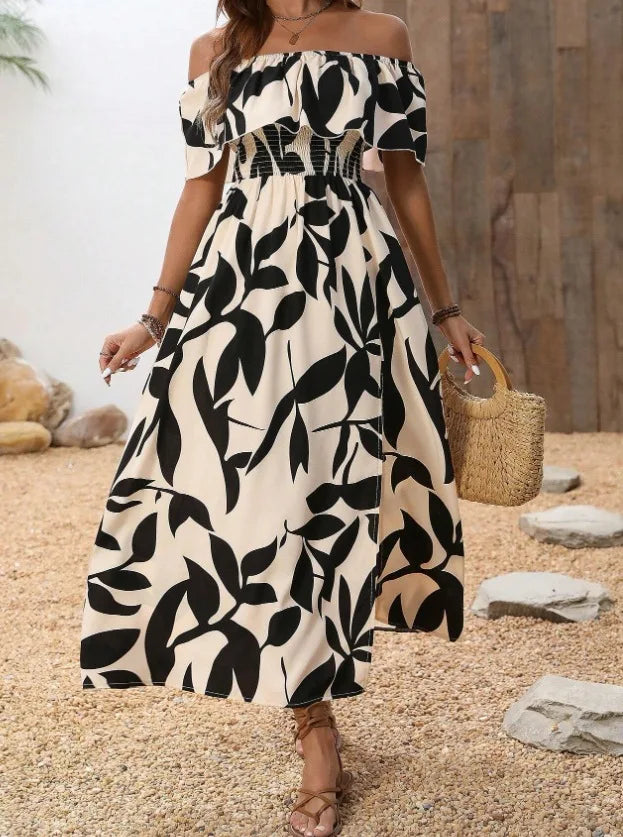 BreezyBelle Off-Shoulder Floral Maxi Dress