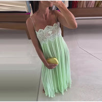 Women's Sheer Lace Backless Spaghetti Strap Top & Wide-Leg Pant Set – Beach Chic 2-Piece Suit