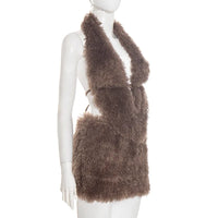 Faux Fur Halter Top & Mini Skirt Set