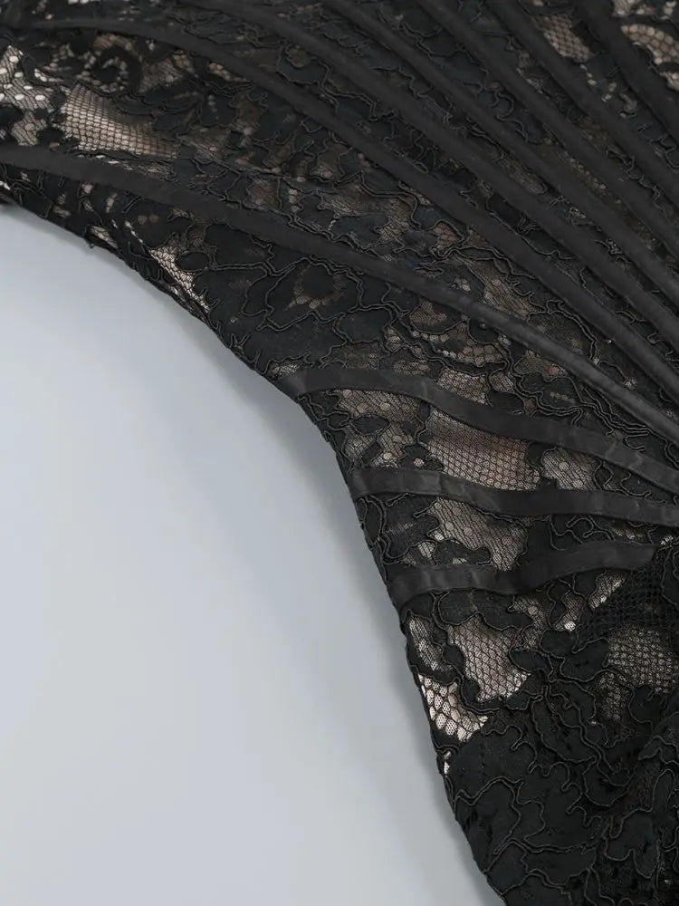 Sheer Lace Strapless Evening Dress