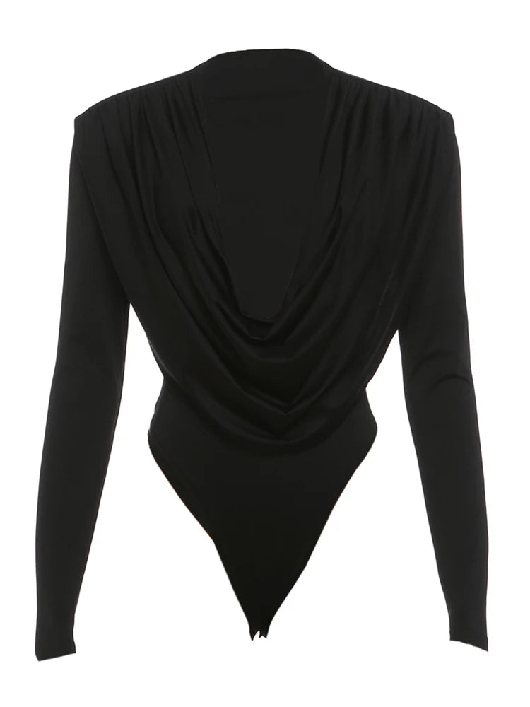 SIsterlinda Swing Collar Bodysuits Woman Elegant Deep V-Neck Ruched Full Sleeve Skinny Stretch Basic Wild Spring Trend Body Tops