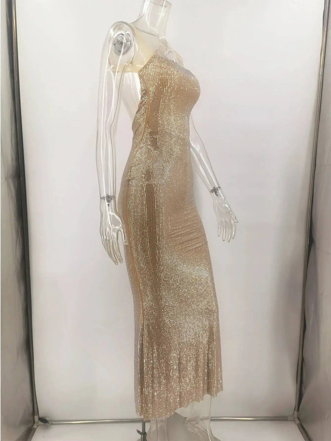 Rhinestone Backless Maxi Party Dress – Summer Evening Gown
