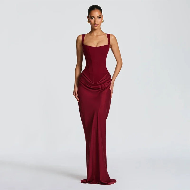 The Pleated Strapless Split Maxi Gown