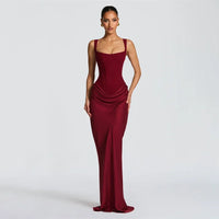 The Pleated Strapless Split Maxi Gown