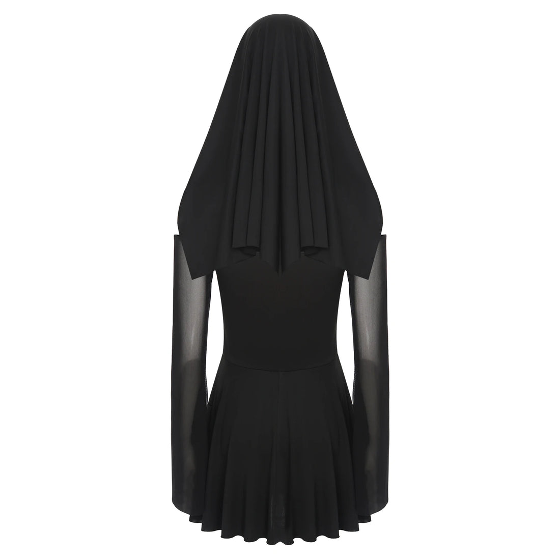 Womens Naughty Nun Evil Cosplay Costume And Coif O-ring Mesh Culottes Gothic Nun Maid Dress with Headscarf for Halloween Party