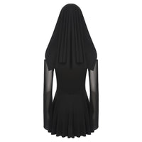 Womens Naughty Nun Evil Cosplay Costume And Coif O-ring Mesh Culottes Gothic Nun Maid Dress with Headscarf for Halloween Party
