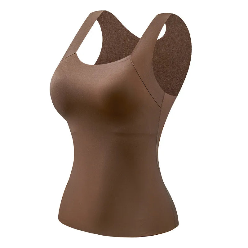 Gilet thermique sans couture avec soutien-gorge intégré – Débardeur grande taille à col carré