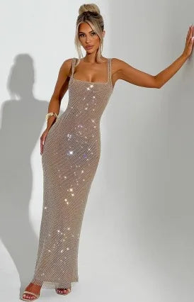 Square-Neck Mesh Sequin Mini Dress – Glitter Cocktail Dress
