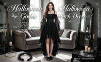 Women Medieval Gothic Vampire Witch Costume Butterfly Mesh Long Sleeve Irregular Hem Dress, For Halloween Carnival Theme Party