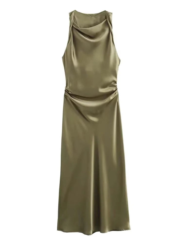 Satin Long Dresses for Women 2026 Summer Slip Midi Dress Woman Sexy Evening Party Dress Sleeveless Female Elegant Dresses
