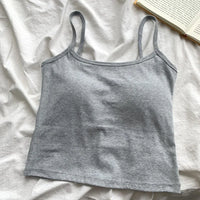 1PC Korean Women's Solid Color Spaghetti Straps Sleeveless Slim Camisole With Chest Pad