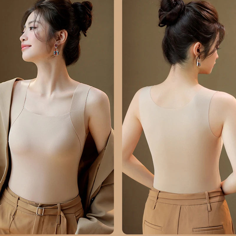 Gilet thermique sans couture avec soutien-gorge intégré – Débardeur grande taille à col carré