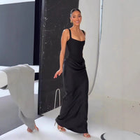 Backless Ruched Bandage Maxi Dress – U-Neck Bodycon Gown