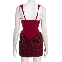 Burgundy Corset Sequin Mini Dress – Wine Party Dress