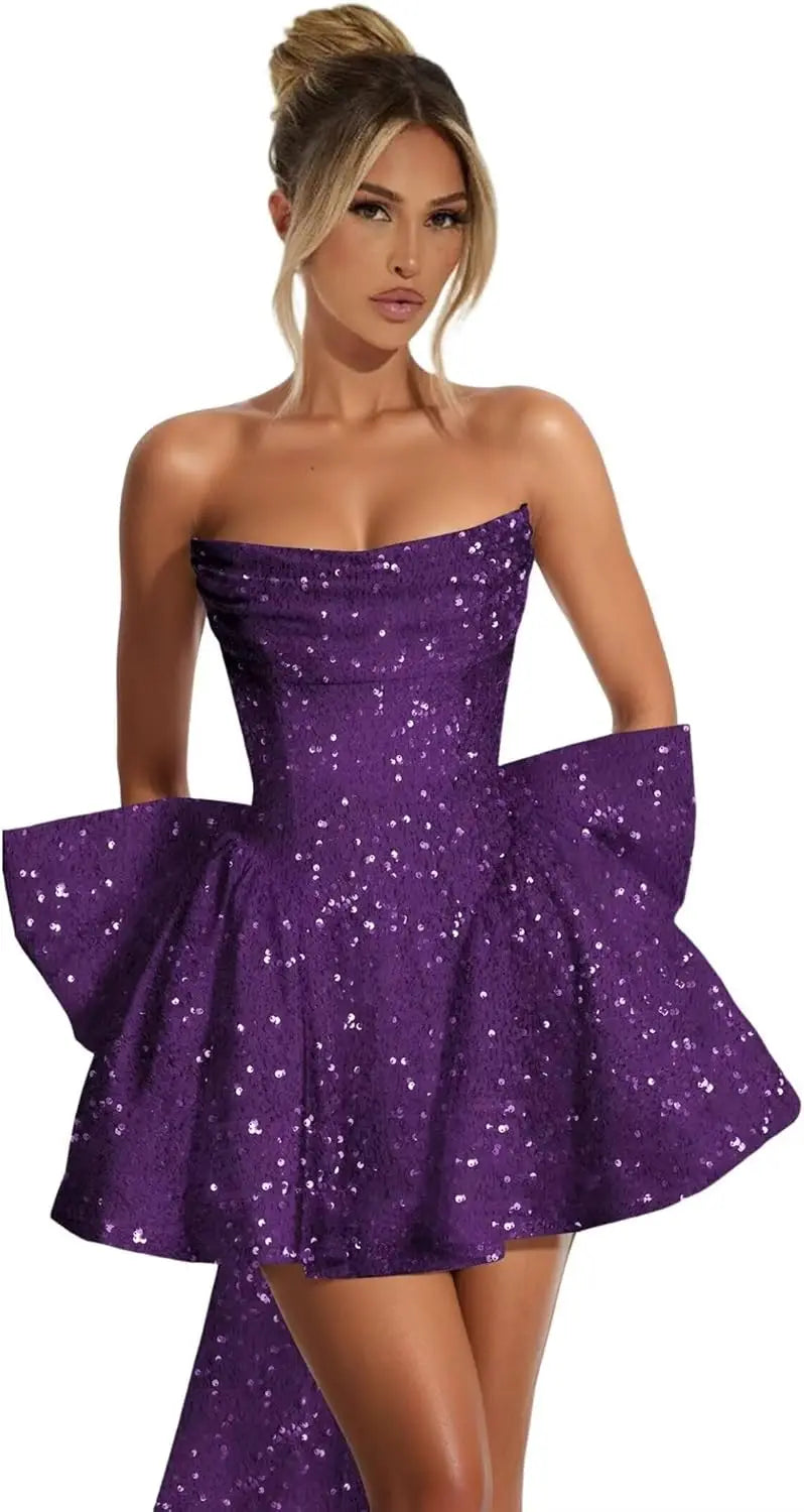 Strapless Sequin Homecoming Mini Dress – Sparkly Prom Dress