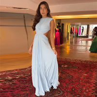 Pleated Cut-Out Maxi Dress – Sleeveless Backless Beach Dress