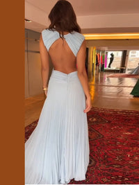 Pleated Cut-Out Maxi Dress – Sleeveless Backless Beach Dress