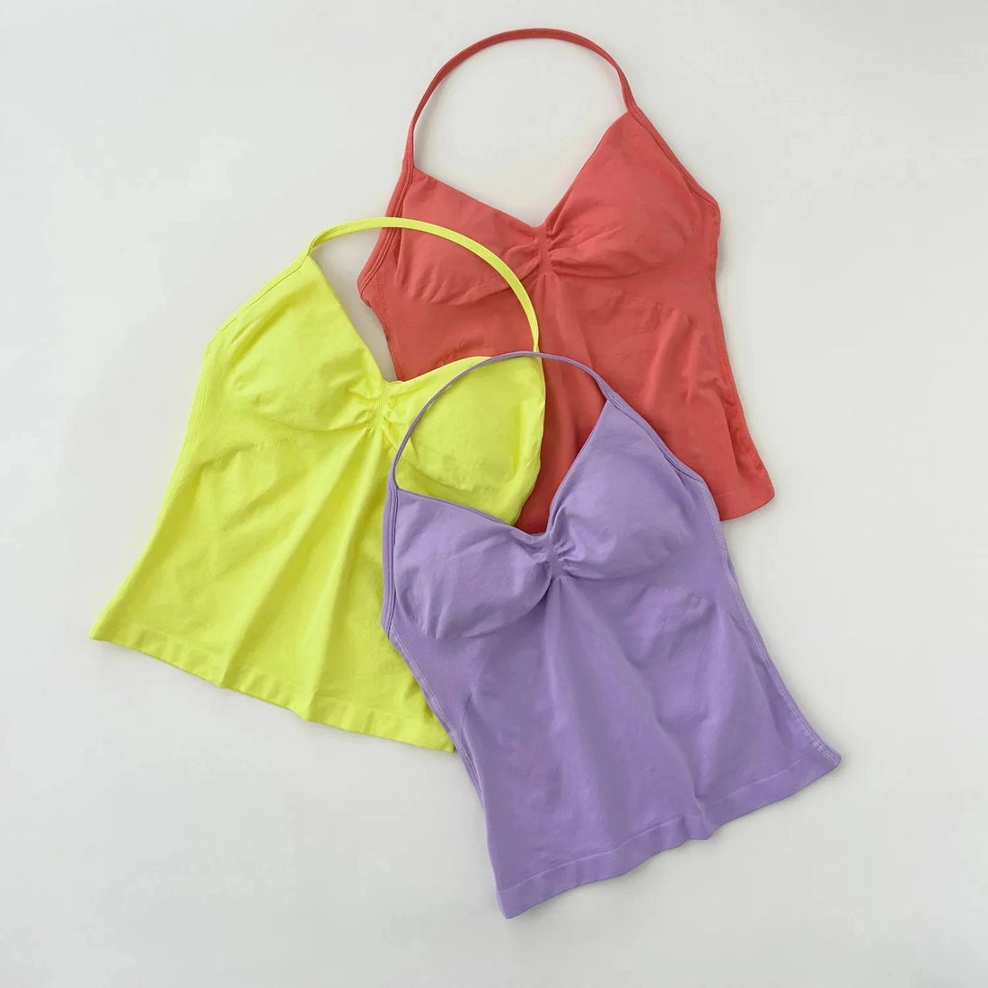 No Logo Seamless Longline Strappy Gym Top Backless Gym Clothes Women Scrunch Built-in Bra With Removable Cups Yoga Tank Tops