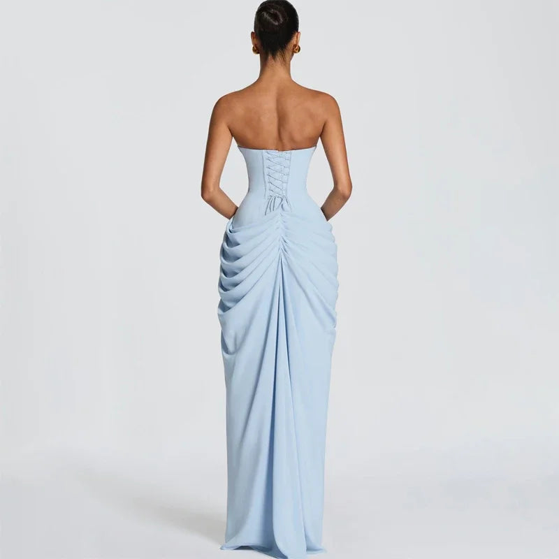 The Pleated Strapless Split Maxi Gown