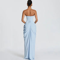 The Pleated Strapless Split Maxi Gown